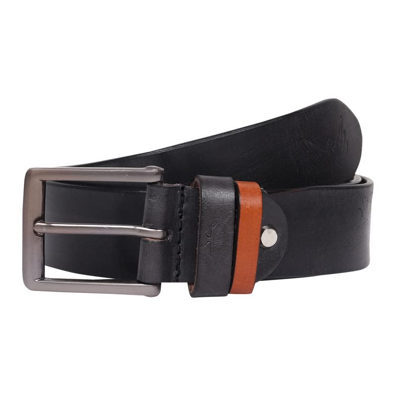MOSSBERG Men's Full Grain Leather Belt Black Brown | Oversize Belt | Men's Belt | Casual Belt | Denim Belt | One Size Adjustable (76.2 to