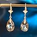 Austrian Crystal Teardrop Leverback Dangle Earrings for Women Fashion 14K Gold Plated Hypoallergenic Jewelry (Topaz)