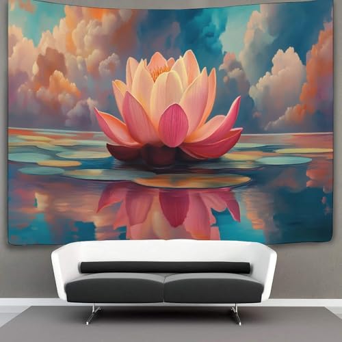 Lotus Tapisserie Art Coloré Décoration Murale en Tissu pour Salon 180x230cm