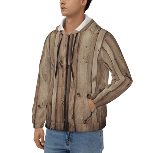 Sweat à capuche zippé en polyester doux imprimé bois masculin - 2