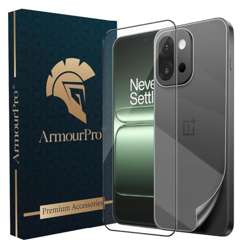 Image of ArmourPro Tempered Glass for OnePlus 13s with Back Clear Membrane Guard, Edge to Edge Screen Protector, Anti-Bubble, Anti-Fingerprint, Oil Resistant, Installation Kit | Black