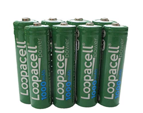 LOOPACELL 8 AA Rechargeable NiCD Battery, 1.2V 1000mAh High Capacity AA Batteries
