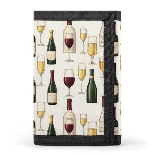 Red Wine Champagne Print Wallet for Men, 8 Credit Card Holder Slim Minimalist Front Pocket Small Mens Bifold Wallets