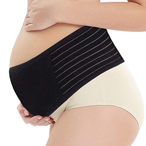 WANYI Fascia Maternità Traspirante Regolabile Maternity Band Belt con supporto elastico e confortevole per donna incinta-Fascia per gravidanza con sostegno lombare, e per addominali (Nero)