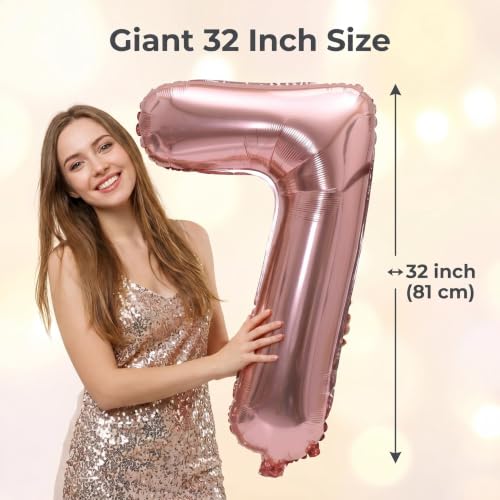 Image of YPSelected 32 Inch Large Foil Helium Number Balloon Birthday Wedding Party 0-9 (Rose Gold, 7)