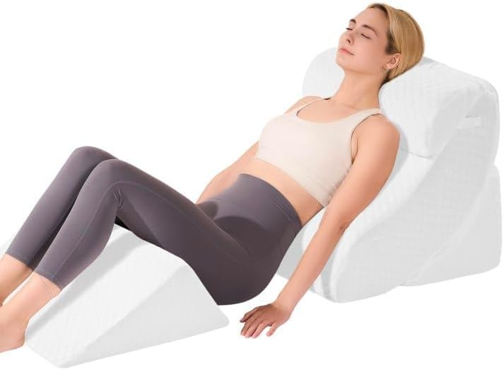 Image of OAISZ 4 PCS Wedge Pillow Set for After Surgery, Memory Foam Orthopedic Bed Wedge Pillow Set, Adjustable Bed for Sleeping, Acid Reflux Relief, Post Surgery Recovery, Back Support, Leg Elevation, White