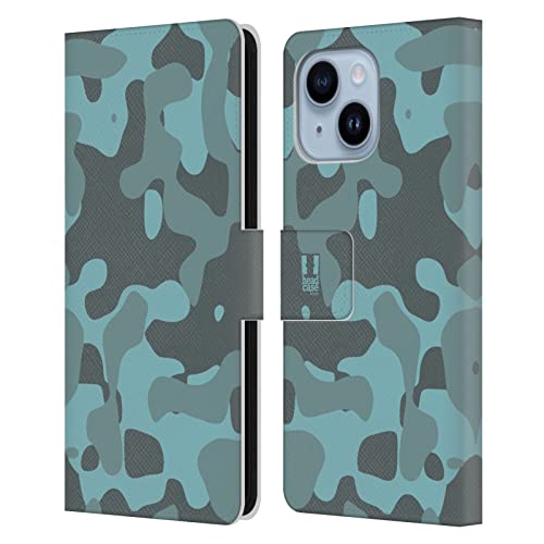 Étui iPhone 14 Plus bleu camouflage - Housse portefeuille cuir Head Case Designs