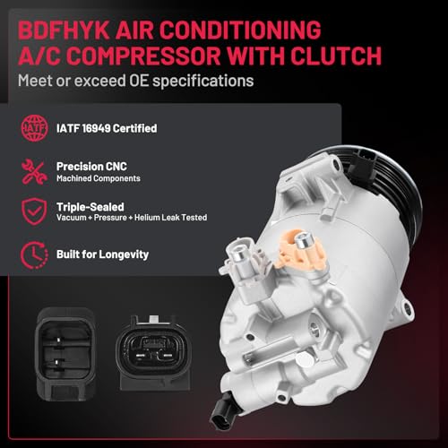 BDFHYK 198360 Air Conditioning A/C Compressor with Clutch Compatible with Ford Escape L4 2.0L 2013-2016, Compatible with Lincoln MKC L4 2.0L 2015-2016, MKC L4 2.3L 2015-2016