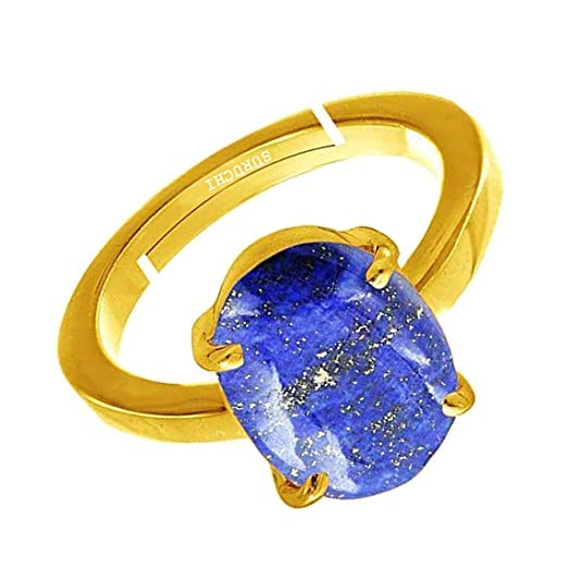 Lapislázuli 3,25 Ratti o 3 quilates astrológicamente certificado, piedra natural Panchdhatu/5 metales chapado en oro, anillo ajustable unisex – 2V4325-B09H4DHJ, S, Piedra preciosa.
