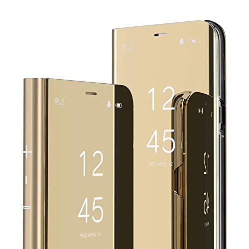 Soosos Case for Vivo Y30 Case Slim Luxury Clear View Plating Mirror Case Anti-Drop Built-in Flip Cover Folding Bracket 360 Degrees Full Body Protective Leather Cover?Gold?