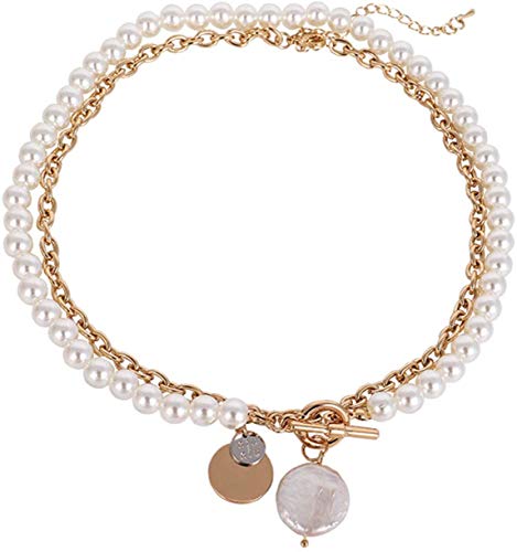 YUKM Doppelschicht Perle Halskette Temperament-Schlüsselbeinkette, leichte Luxus-Retro-Halskette, Damen-Halskette Schmuck Verstellbare Verlängerungskette Cover