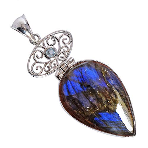 Pendentif en labradorite de feu bleu naturel et argent sterling fait main