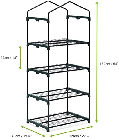Bramble - Mini 4 Tier Compact Greenhouse, 160cm Tall - Easy No Tool Assembly Steel Frame and Reinforced PVC Cover for Small Garden Grow House Plants