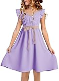 blibean Tween Girls Dresses Summer Short Sleeve Kids Girl Wedding Guest Dress Boho Bohemian Casual Swing Outfit Fashion Semi Formal Party Graduation Clothes Size 14 15 16 Year Old Purple