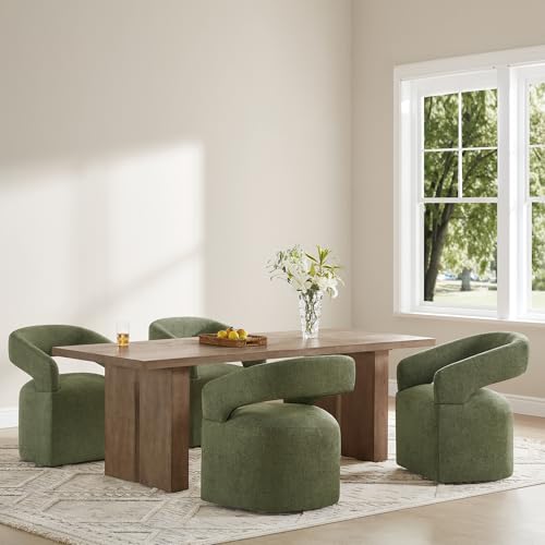 Image of KISLOT Upholstered Dining Chairs with Casters, Modern Barrel Side Armchair with Rollers for Dining Room, Bedroom, Kitchen, Reading Room, Green, Set of 2