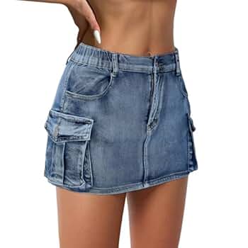 Amazon.com: Zando Low Waist Denim Cargo Skirt Bodycon Jean