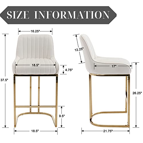 Rocity Beige & Gold Barstools Set Of 2 Velvet Counter Height Bar Stools 26 Inch Upholstered Kitchen Island Chairs Modern Bar Chairs With Back #TOP3