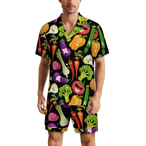 Funny Vegetable Character Men's Short Sleeve Soft Summer Casual Pajama Set