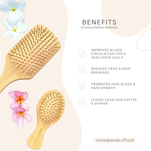 NomadPanda Natürliche Bambus-Haarbürsten-Set, Standard-Bambus haarbürste holz & Reisebürste. Nachhaltiges, abbaubares Haarbürsten-Set. Tragbare Haar Massagebürste für alle Haartypen