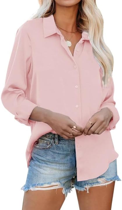 SEMARO Womens Casual Wrinkle-Free Button Down Shirts Long Sleeve Solid Blouse Office Tunic Tops - Image 2