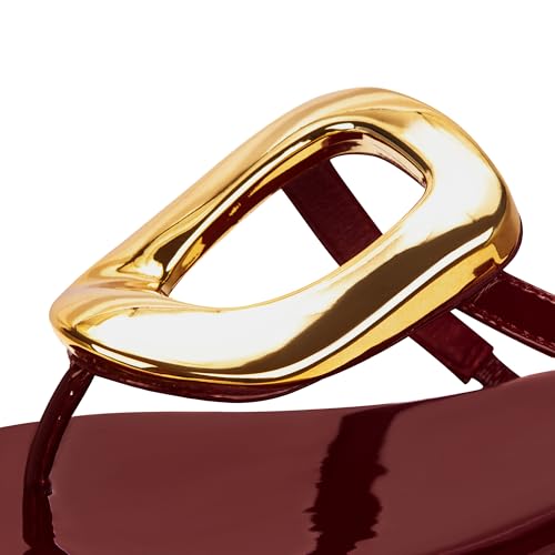 Image of PARTY Square Toe Flip Flops Women,Fashion Designer Thong Sandals with Gold Buckle Trendy Summer Comfort Flat Sandals