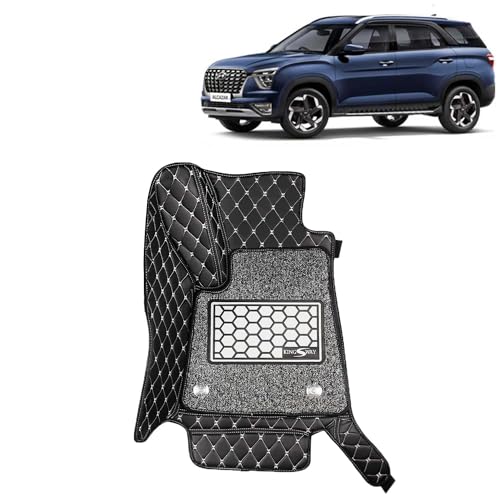 KINGSWAY Accessories Premium 7D Car Floor Mats Only Compatible with Hyundai Alcazar 6 Seater Year 2021 to 2024 All Model, Set of 4 Pcs, 100% Waterproof & Washable Luxury 7D Car Foot Mats, Black