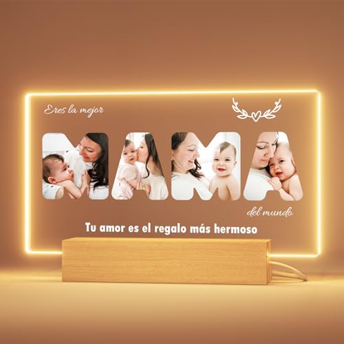 Greatminer Regalo Personalizado Mama - Regalo Día de la Madre, Marco de Fotos Mamá, Base con Iluminación Opcional, Regalos Originales Cumpleaños Navidad