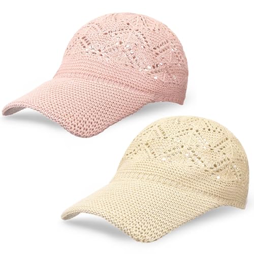 Image of Hercicy 2 Pcs Baseball Cap for Women Knit Mesh Trucker Hats Summer Breathable Outdoor Ballcap