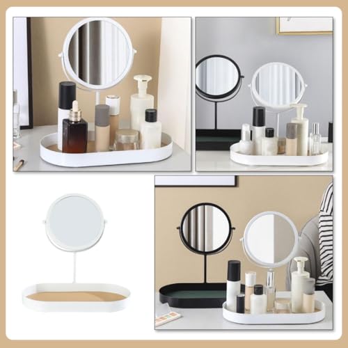 Espejo redondo de maquillaje con base de almacenamiento miniatura 3