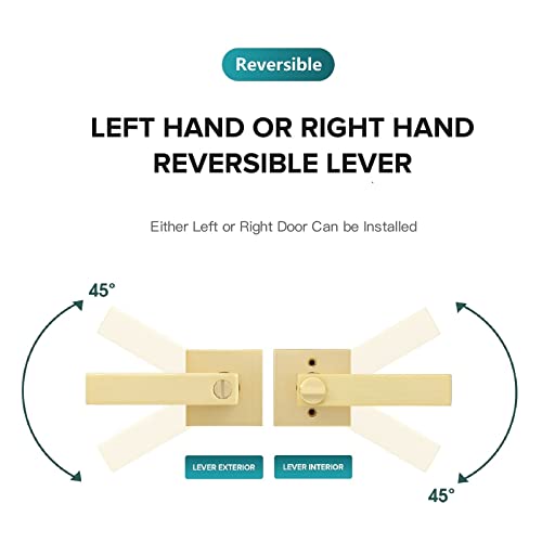 2 Pack Door Lever With Privacy Lock Silver Square Heavy Door Handle-Ideal For Bathroom/Bedroom-Stain Brass Finish–Fits Right & Left Handed Doors #TOP4