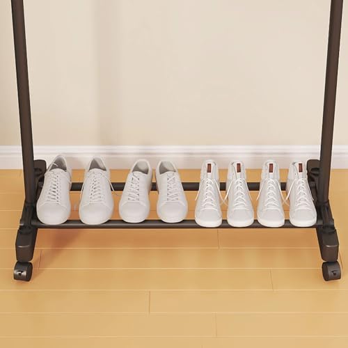 Image of Single Pole Coat Hanger /Cloth Stand /Garment Stand with Bottom Shelves - Metal Garment Rack for Organized Storage 8 Hook (Multi) (Black-1)