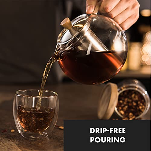 GLASWERK Glass teapot Without Warmer - (1.3L) Teapot with Tea Infuser, Tea Infuser, Stainless Steel Elegant Wooden Handle, with Stainless Steel Strainer, Glass teapot with Infuser - Image 4