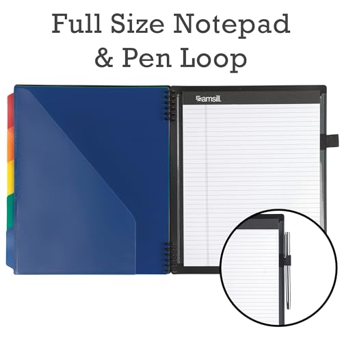Image of Samsill Spiral Folder Organizer - 5 Dividers & 10 Pockets with Notepad Holder, Multi Pocket Color Cordinated Folder Binder with Customizable Tabs, Document Organizer (Left Handed, Fashion)