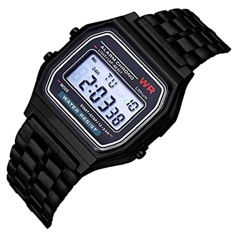 Digital Wrist Watch F91W Adjustable Business Electronic Clock with Steel Strap Black Smartwatch Cover