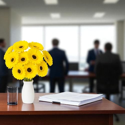 Image of Garden Art Artificial 5 Pcs Gerbera Flower Sticks, 33 cm, RealTouch Natural Looking | Silicone Decorative Bunch for Home GAAGFB-1H-33Y (Yellow)