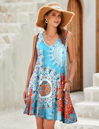 Image of JollieLovin Women Plus Size Curvy Summer Tank Sun Dresses Sleeveless Causal T-Shirt Dress Beach Swing Cover up(L-5X)