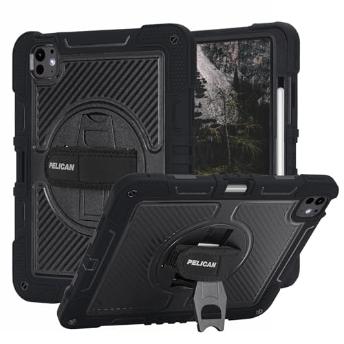 Pelican Voyager iPad Pro 11 Inch Case (M5/M4) - Ultra Rugged iPad Pro Case with Pencil Holder & 360° Stand - Military-Grade Drop Protection - Adjustable Hand Strap & Two Lanyard Attach Points - Black
