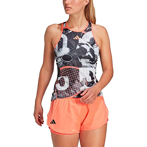 adidas Women's Club Tennis Graphic Tank Top, White/Black/Coral Fusion, XS