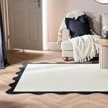OHS Rugs Living Room Large 160x230, Scallop Edge Rugs for Bedroom Home Lounge Decorations Super Soft Modern Bedroom Rug Non Slip Low Pile Area Rug Floor Carpet, Black/White