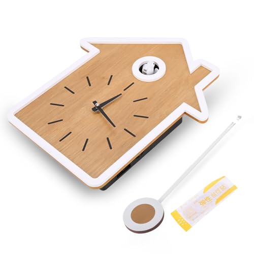 Natudeco Cuckoo Wall Clock Modern Creative Pendulum Clocks Simple Wall Clock Birds Wooden Hanging Clock with Bird Voices or Cuckoo Call Home Decoration for Living Room(01)