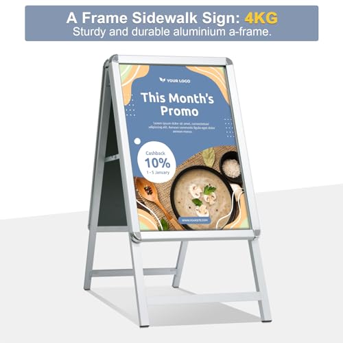 STANDNEE Kundenstopper A2 Plakatständer Outdoor Silber Bürgersteig Schild Rahmen Doppelseitiges Display A-Board Halter für Werbung (Silber-A2)