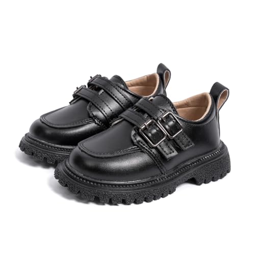 Image of Kannior Boys Girls Oxford PU Leather Shoes Little Kid Wedding Dress Shoes Toddler Lace Up Non-Slip Texture Sole Loafer Flats Classic School Uniform Walking Shoes
