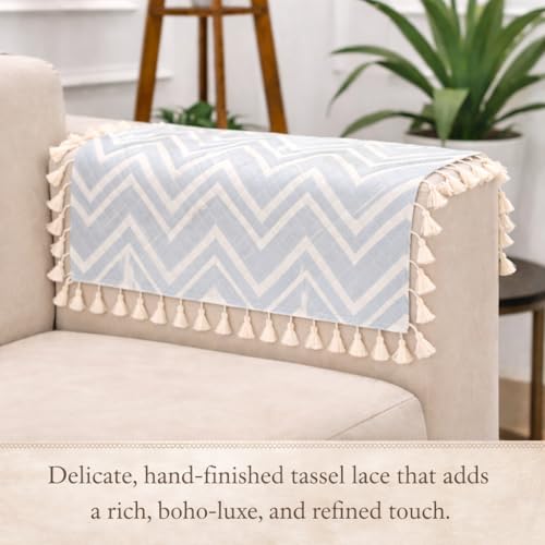 Image of STITCHNEST Printed Quilted Sofa Arm Cover with Tassels | Stylish Hand Rest Protector | Soft & Durable | 18 x 22 Inches
