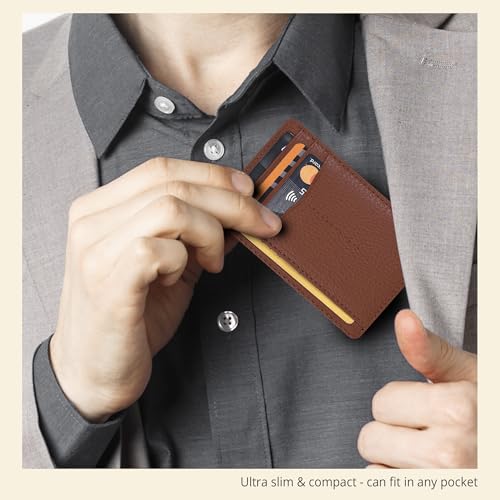 Image of Oak Leathers Leather Slim Minimalist Wallet for Men & Women RFID Front Pocket Leather Card Holder Wallets (Nappa Cognac Tan)