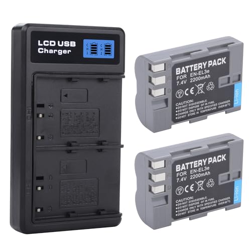 ANCBD 2-Pack EN-EL3e Battery with USB-C Dual Charger Compatible with Nikon D50 D70 D70s D80 D90 D100 D200 D300 D300S D700 Digital SLR Cameras 2200mAh