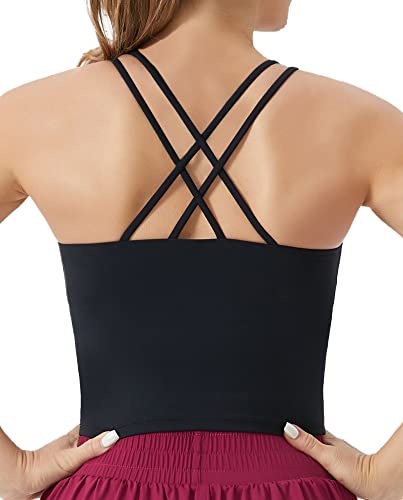 The Gym People Women's Cross Back Sports Bra Halter Neck Workout Crop Tank Tops With Removable Pads Black #TOP2