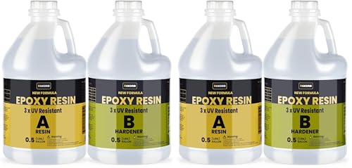 Image of TAKIMO 1 Gallon 3x UV Resistant Epoxy Resin Kit - Ultra Clear Non-Yellowing Formula for Art & Furniture - High Gloss Table Top & Coating - 1:1 Ratio, 128oz (Pack of 2)