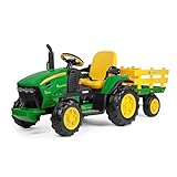 PEG John Deere RC Tractor Tractor électrique à chevaucher et télécommandé pour Enfants, 12 V, avec remorque, télécommande, 2 Roues motrices, Radio FM, 1 an