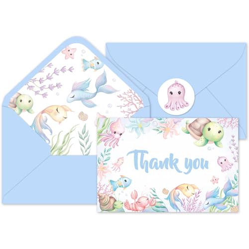 Cartes de remerciement sur le thème de l'océan pour écrire à vos invités