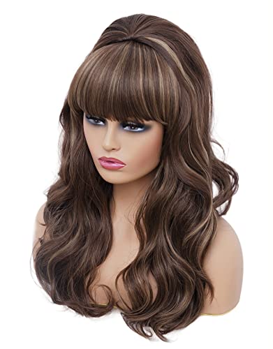 Rugelyss Long Brown Mixed Wig With Bang Retro Bouffant Beehive Wigs Fits 80S Costume Or Halloween Party #TOP1